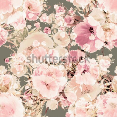 Sticker Nahtloses Musteraquarell flowers-5. Vintage, Retro-Effekt. Pastell Hintergrund. Schöne Tapeten. Schöner Druck zur Dekoration und Gestaltung von Aquarellzeichnungen.