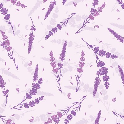Nahtloses Wiederholungsmuster des Lavendelfeld-Vektors. Retro- Hintergrund des schönen violetten Lavendels. Elegantes Gewebe auf hellem Hintergrund Oberflächenmusterdesign.