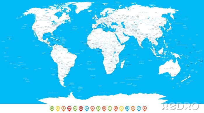 Sticker Navigationsweltkarte mit Ozeanen
