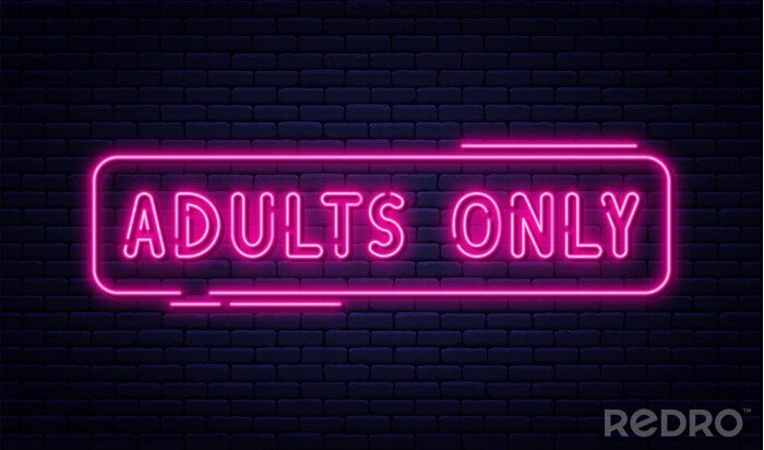 Sticker Neon sign, adults only, 18 plus, sex and xxx. Restricted content, erotic video concept banner, billboard or signboard