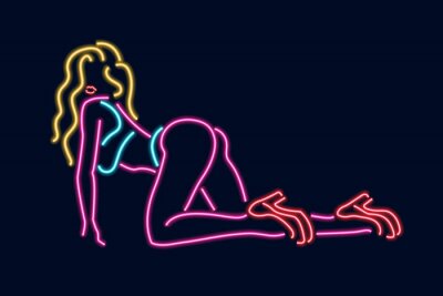 Sticker Neon silhouette of girl. Vector illustration isolated on dark background