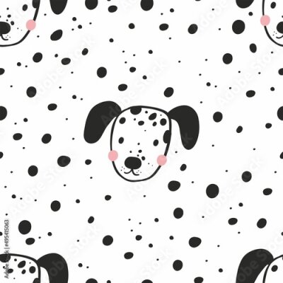 Sticker Nette Dalmatiner auf einem Tupfenhintergrund