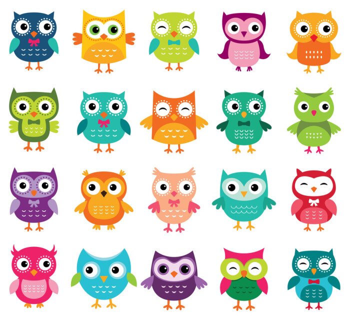 Sticker Nette Karikatur-Eulenansammlung
