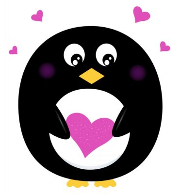 Sticker Nette Pinguin-holding rosa Herzen auf weißem isoliert