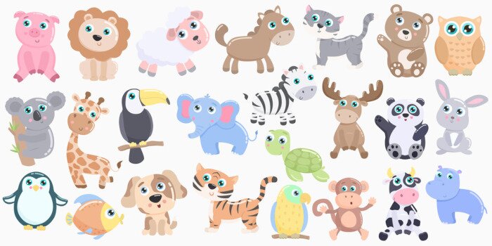 Sticker Nette Tiere eingestellt. Flaches Design