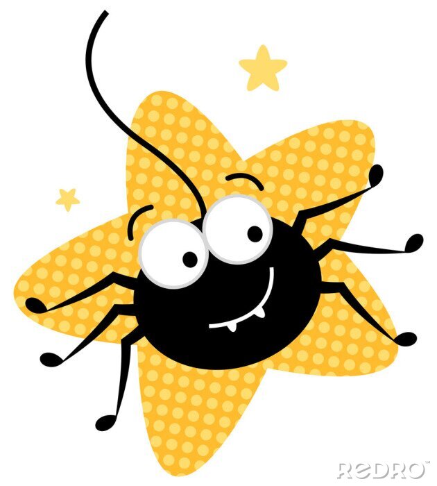 Sticker Nette verrückte Spinne in Sternform, isoliert auf weiss
