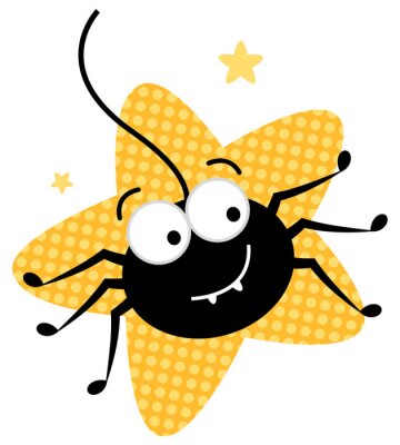 Sticker Nette verrückte Spinne in Sternform, isoliert auf weiss