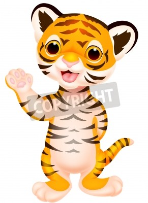 Sticker Netter Baby-Tiger-Cartoon, der winkt