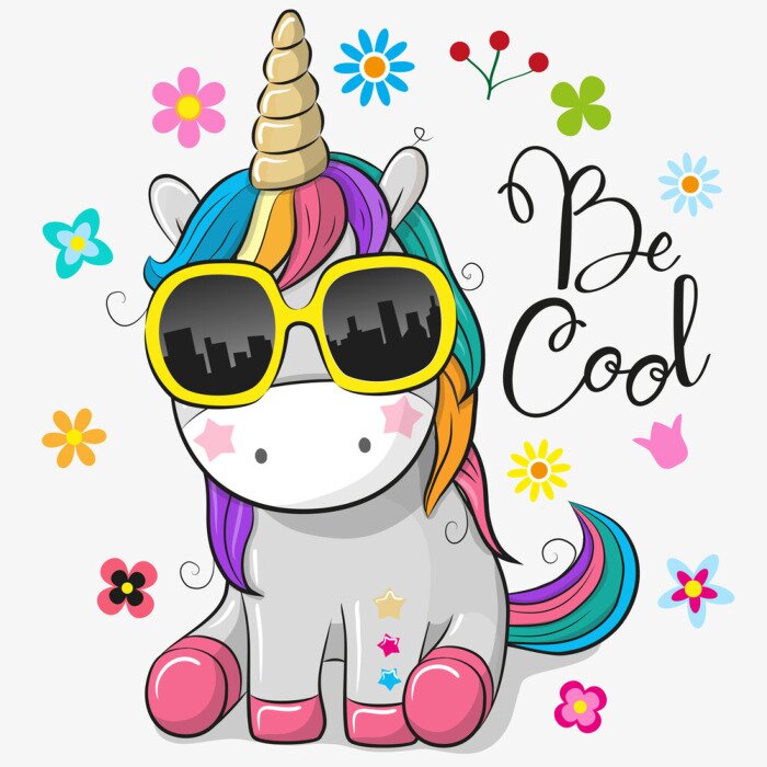 Sticker Nettes Einhorn mit Sonnenbrille
