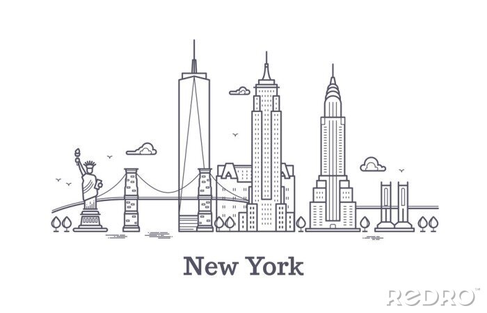 Sticker New York City skizzieren Skyline, nyc Linie Silhouette, Usa Touristen und Reisen Vektor-Konzept