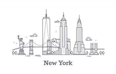 Sticker New York City skizzieren Skyline, nyc Linie Silhouette, Usa Touristen und Reisen Vektor-Konzept
