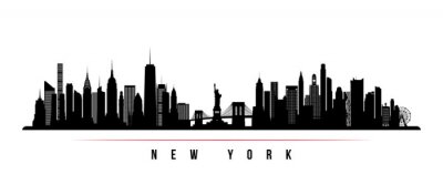 Sticker New York city skyline horizontal banner. Black and white silhouette of New York city, USA. Vector template for your design.