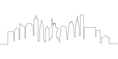 Sticker New York city skyline single line, vector illustration