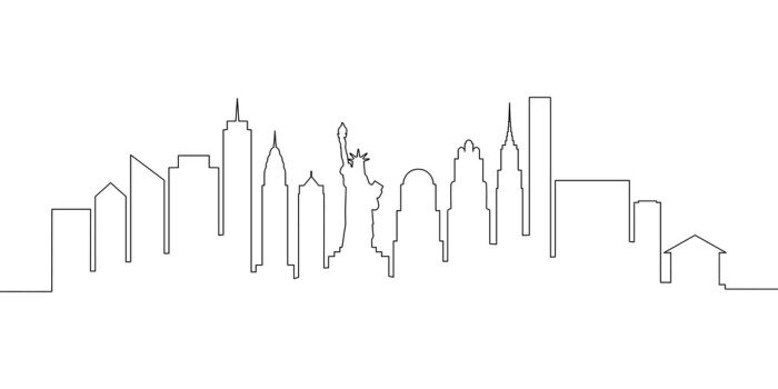 Sticker New York city skyline single line, vector illustration