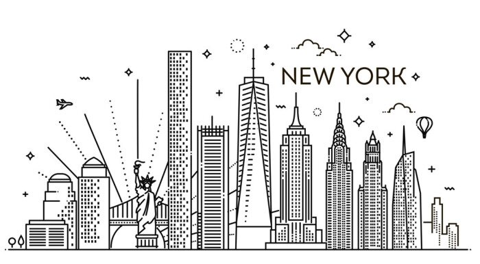 Sticker New York City-Skyline, Vektorillustration, flaches Design