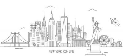 Sticker New York Skyline Linie Kunststil