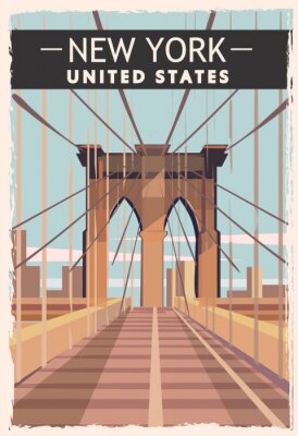 Sticker New Yorker Brücke auf Vintage-Illustration