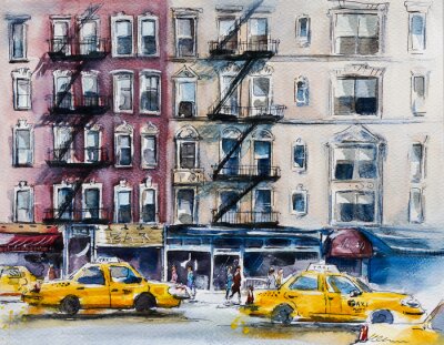 New Yorker Taxi in Aquarell