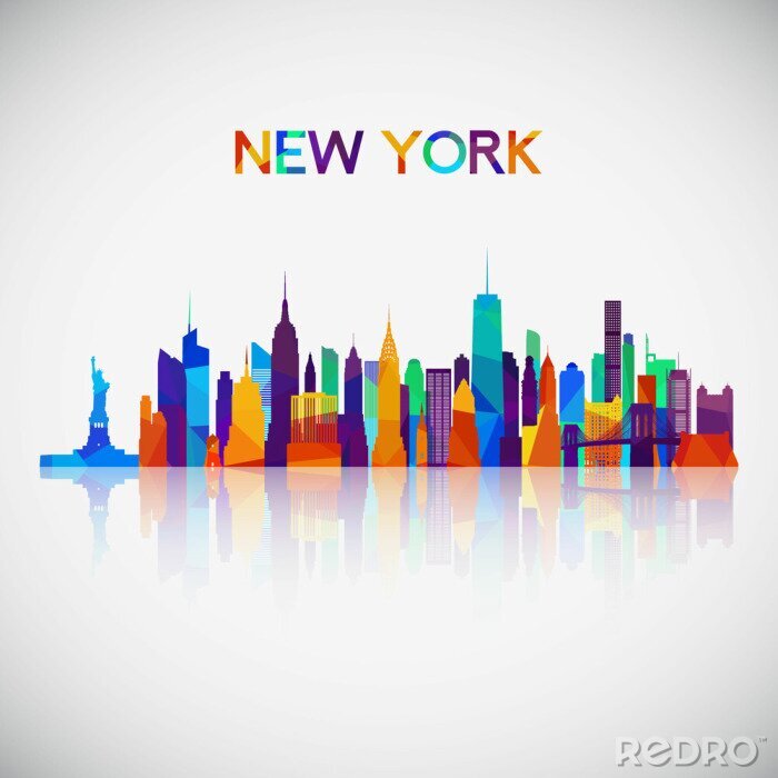 Sticker New- Yorkskylineschattenbild in der bunten geometrischen Art. Symbol für Ihr Design. Vektor-Illustration.