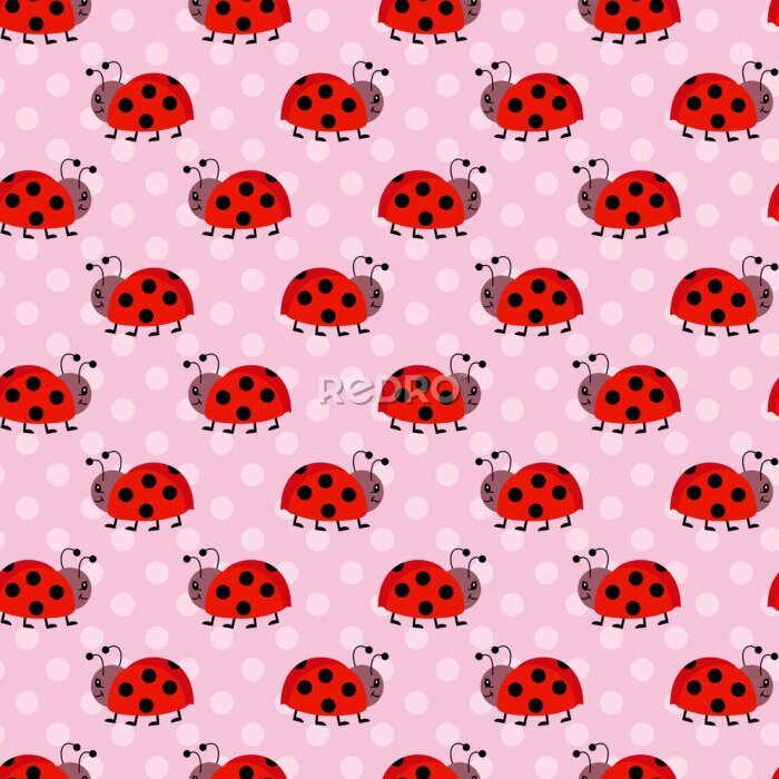 Sticker Niedliche Marienkäfer auf rosa Hintergrund