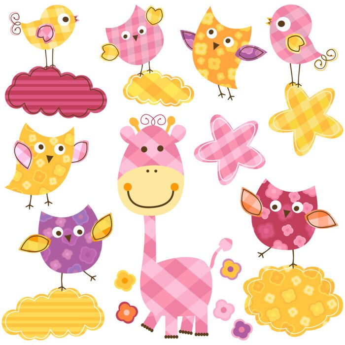 Sticker niedlichen Vögeln und Giraffen