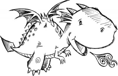 Sticker Niedlicher Drache Sketch Vektorgrafiken