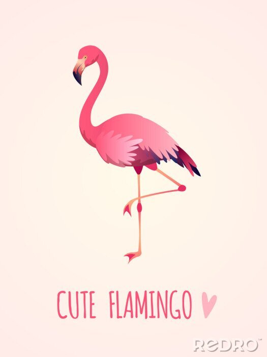 Sticker Niedlicher Flamingo auf einem cremefarbenen Hintergrund