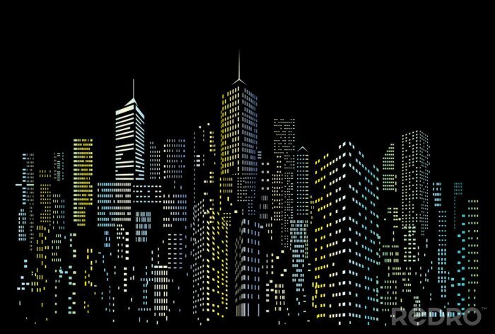 Sticker night city color windows