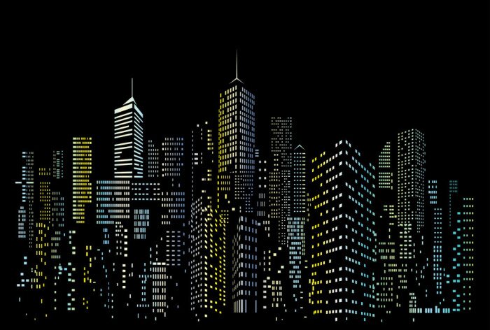 Sticker night city color windows