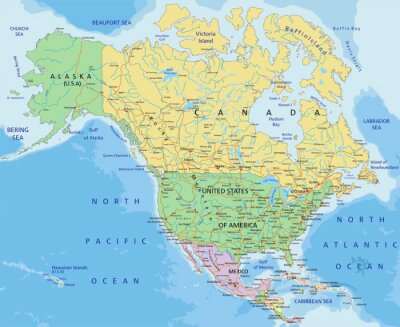 Fototapete North America - Highly detailed editable political map.