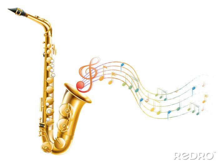 Sticker Noten, die aus einem Saxophon fließen Grafik