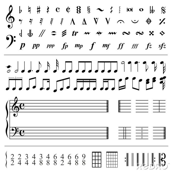 Sticker Noten und musikalische Zeichen pädagogische Grafik