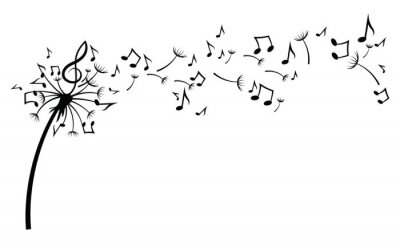 Sticker Noten Violinschlüssel aus einer Pusteblume herausfliegend