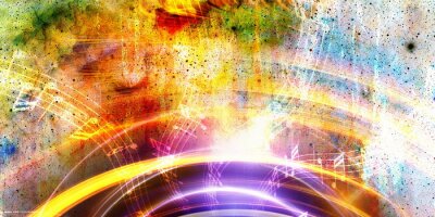 Sticker Notensysteme mit Noten auf bunten Hintergrund