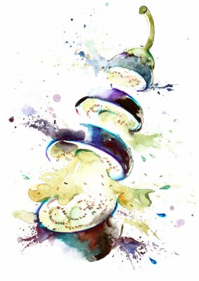 Sticker Obst und Gemüse - Aubergine in Scheiben geschnitten