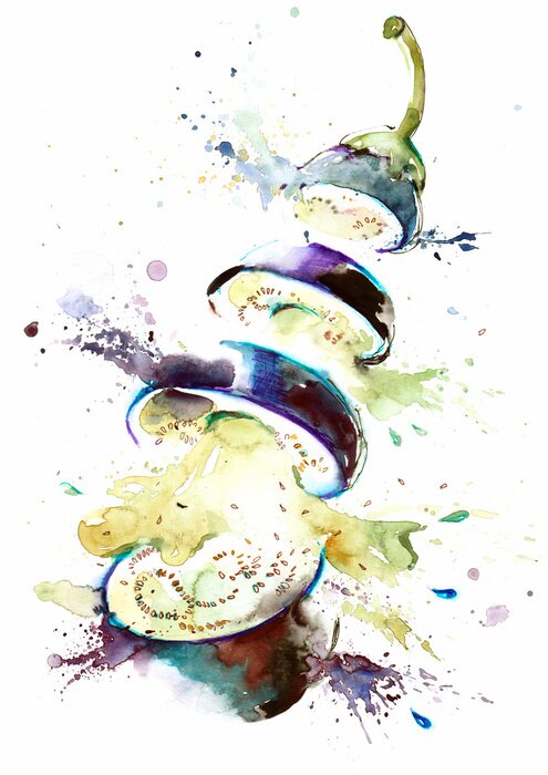 Sticker Obst und Gemüse - Aubergine in Scheiben geschnitten