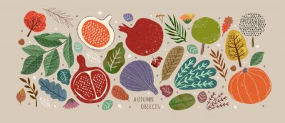 Sticker Obst und Gemüse Herbst Retro-Illustration
