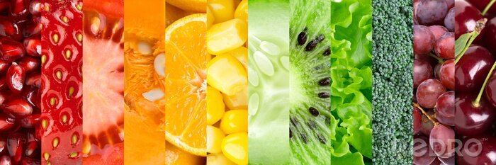 Sticker Obst und Gemüse Regenbogen-Collage aus Fotografien