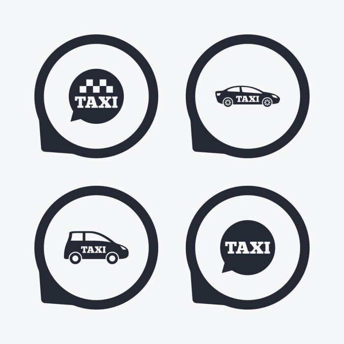 Sticker ÖPNV-Symbole. Taxi Sprechblase Zeichen