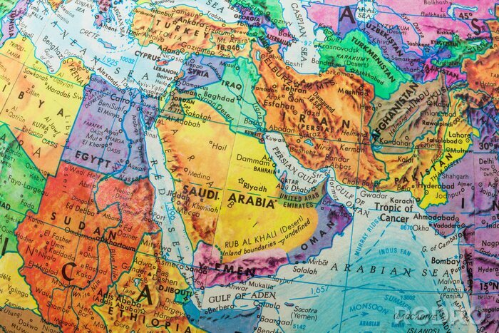 Sticker Old Globe Karte der Länder des Nahen Ostens