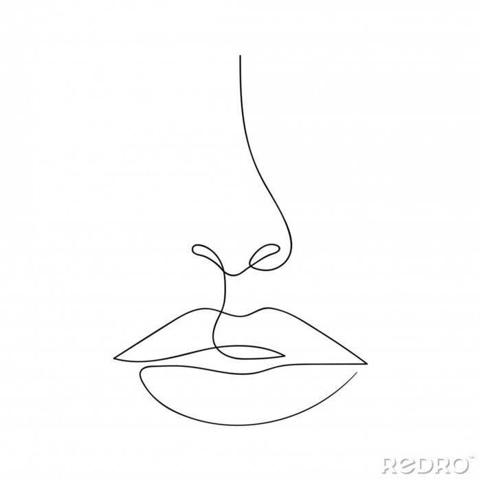 Sticker One line drawing face. Modern minimalism art, aesthetic contour. Abstract woman portrait in the minimalist style. Continuous line vector illustration