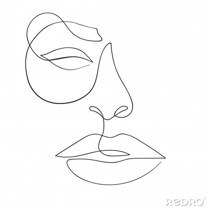 Sticker One line drawing face. Modern minimalism art, aesthetic contour. Abstract woman portrait minimalist style. Single line vector illustration
