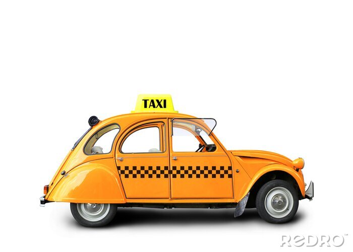 Sticker Orangefarbene Farbe des Taxis, Retroautos auf dem weißen Hintergrund