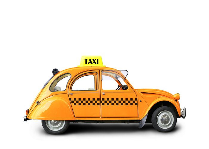 Sticker Orangefarbene Farbe des Taxis, Retroautos auf dem weißen Hintergrund