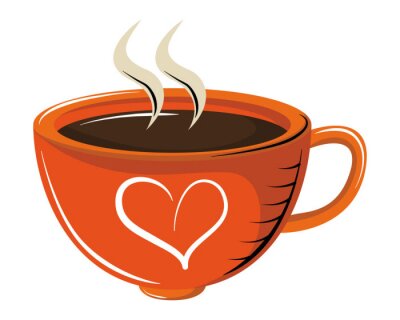 Sticker Orangefarbene Tasse Kaffee mit Herz