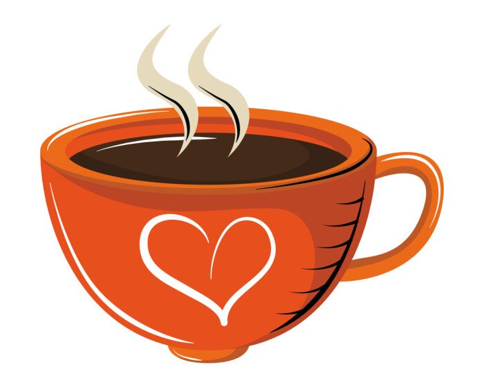 Sticker Orangefarbene Tasse Kaffee mit Herz