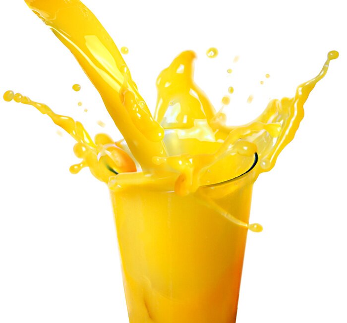 Sticker Orangensaftspritzen in weißem Hintergrund