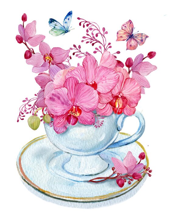 Sticker Orchidee in einer Tasse