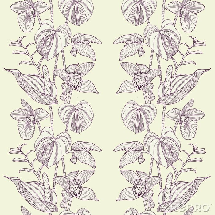 Sticker Orchideen im ornamentalen Stil