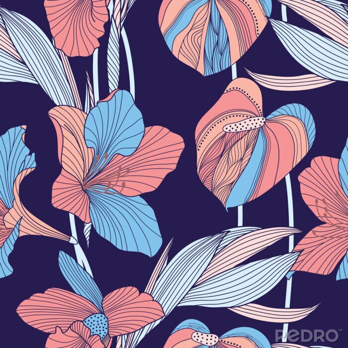 Sticker Orchideen und Lilien im grafischen Stil